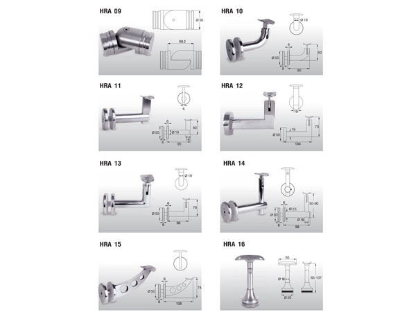 Phụ kiện lan can kính VVP HRA 09, 10, 11, 12, 13, 14, 15, 16